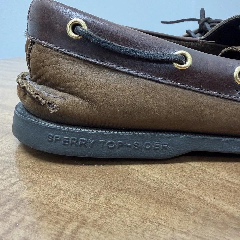 Sperry Top-Sider Boat Shoes Men's 11 M Brown Leather 2-Eye Lace Up Casual Deck